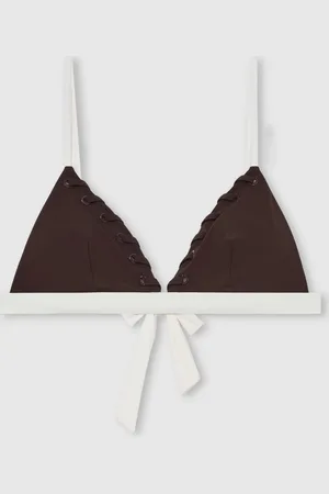 Reiss Chocolate Sydney Whipstitch Triangle Bikini Top AU 10