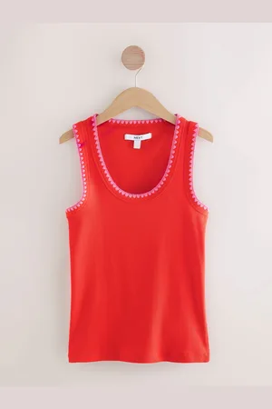Next Red/Pink Contast Knit Trim Scoop Neck Sleeveless Tank Vest Top 10