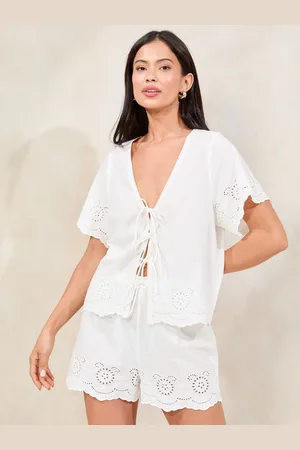 Lipsy London White Woven Broderie Pyjamas Shorts Set M