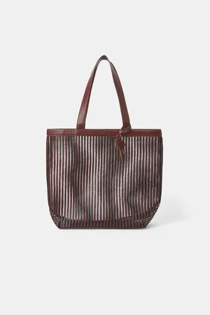 Accessorize Brown Mesh Stripe Shopper Bag one
