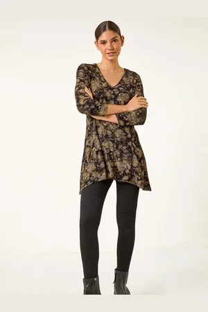 Roman Brown Stretch Floral Print Pocket Tunic 12