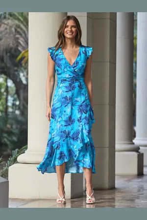 Sosandar Floral Print Ruffle Hem Belted Dress AU 16
