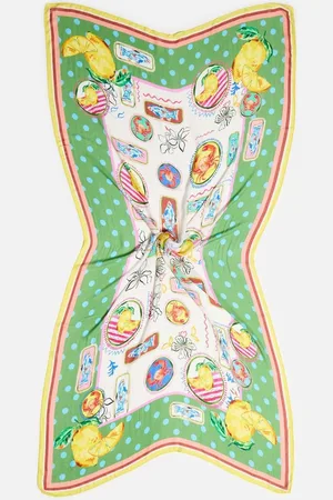 Oliver Bonas Green Summer Stamp Motifs Spot Lightweight Scarf One