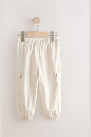 Next Neutral 100% Cotton Baggy Cargo Trousers with Toggle Waist (3mths-7yrs) 5