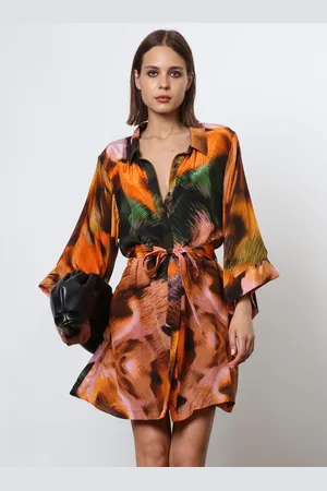 Religion Tunic Shirt Dress With Kimono Sleeves in Bright Floral Print AU 18