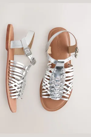 Next Silver Leather Standard Fit Forever Comfort Woven Strappy Sandals eu43uk9