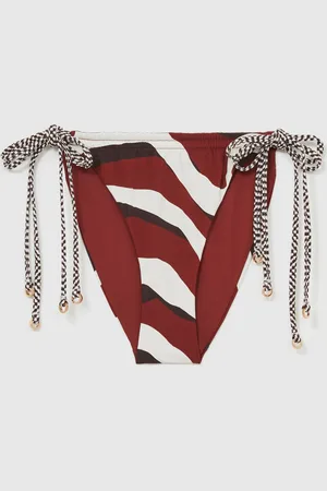 Reiss Brown/Burgundy Rue Chequered-Tie Bikini Bottoms AU 12
