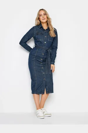Long Tall Sally 100% Cotton Tie Waist Denim Dress AU 20 Tall