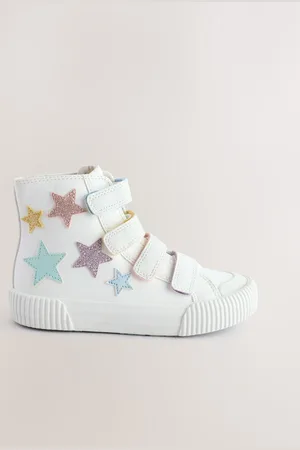 Next White Glitter Stars Wide Fit (G) High Top Trainers with Touch Close Fastening AU 11 (EU 29)