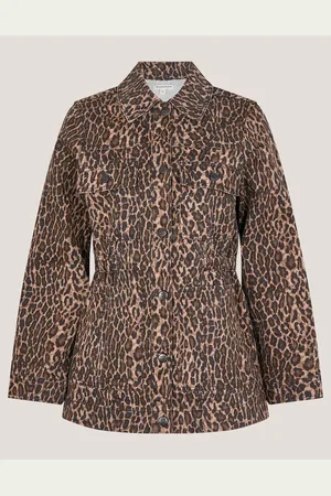 Monsoon Brown Annie Leopard Print Denim Jacket XXL