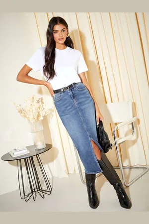 Friends Like These Petite Split Front Denim Midi Skirt AU 10