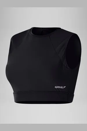 Speedo Black Womens Solid Bikini Top with Mesh L