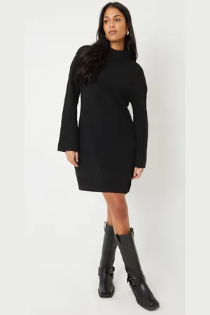 Threadbare Black Cable Sleeve Knitted Jumper Dress AU 12