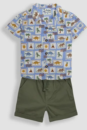 JoJo Maman Bébé Khaki Dino Stamp 2-Piece Printed Shirt & Twill Shorts Set 6