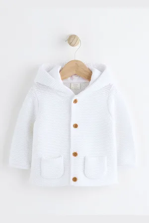 Next White Knitted Hooded Baby Cardigan 1.5