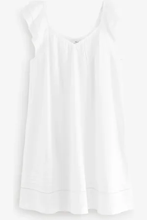 Next V-Neck Ruffle Sleeve Mini Dress with Linen AU 20