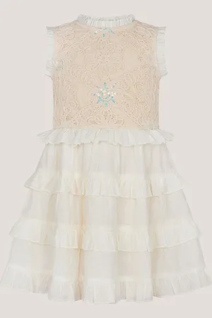 Monsoon 100% Cotton Crochet Yoke Ruffle Dress 7 Years (122cm)