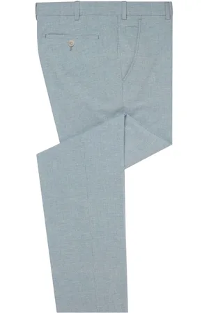 Remus Blue Slim Leg Linen-Blend Smart Trousers 32