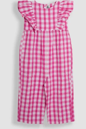 JoJo Maman Bébé Fuchsia Pink Gingham Frill Shoulder Jumpsuit 6