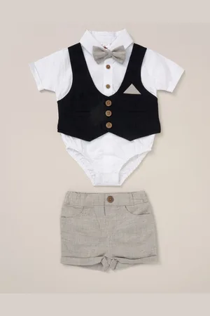 Little Gent 100% Cotton Bodysuit Brown Shirt with Mock Waistcoat Shorts and Bowtie Outfit Set 18 Months (86cm)