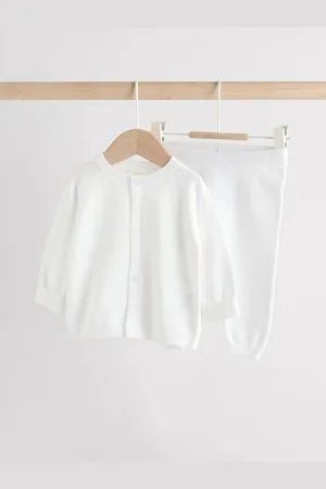Next White Baby 100% Cottton Knitted Jumper and Leggings Set (0-12mths) 56cm