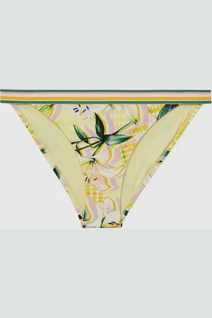 Reiss Yellow Print Faye Floral Print Bikini Bottoms AU 14