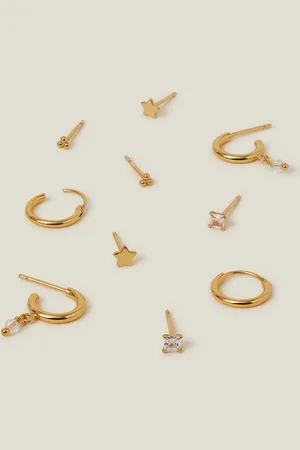 Accessorize Gold 14ct Plated Star Stud and Hoop Earrings 5 Pack One