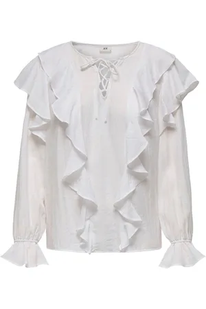 JDY White Tie Detail Frill Blouse AU 16