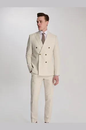 Harry Brown Cream Giacomo Cotton Linen Double Breasted Suit Jacket 36 R