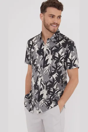 Threadbare Leaf Print Revere Collar Short Sleeve Shirt XXL