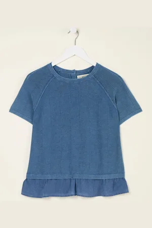 Fat Face FatFace Lena Blue Laundered Woven Knit Top 24