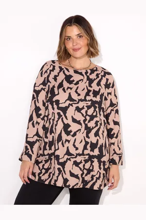 Live Unlimited London Black Petite Printed Slash Neck Tunic AU 22