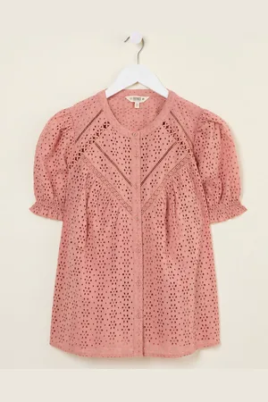 Fat Face FatFace Bonnie Rose Pink Broderie Blouse AU 16