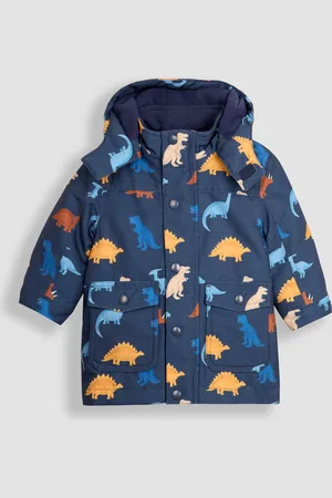 JoJo Maman Bébé Navy Blue Dinosaur Detachable Hood Print Parka 3