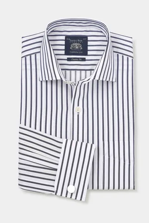 SAVILE ROW Striped 100% Cotton Classic Fit Striped Double Cuff Formal Shirt AU 43 Regular