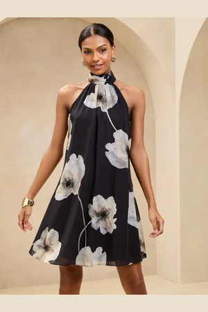 Lipsy London Floral Print Halter Mini Swing Dress AU 18