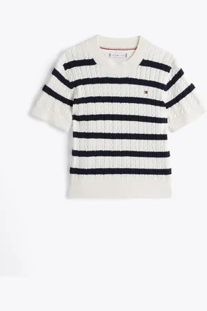 Tommy Hilfiger Blue Stripe Mini Cable Short Sleeve Jumper 7 Years (122cm)