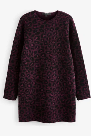 Next Leopard Animal Print Long Sleeve Short Knitted Shift Jumper Dress XL Reg