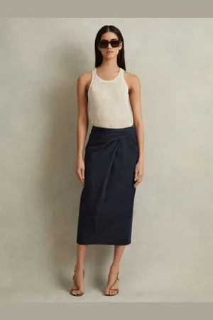 Reiss Nadia Cotton Blend Wrap Front Midi Skirt AU 8