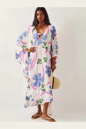 Monsoon Natural Fiona Maxi Print Kaftan M-L