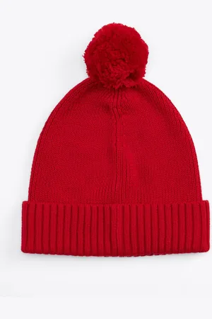 Tommy Hilfiger Red 100% Cotton Pom Pom Beanie S-M