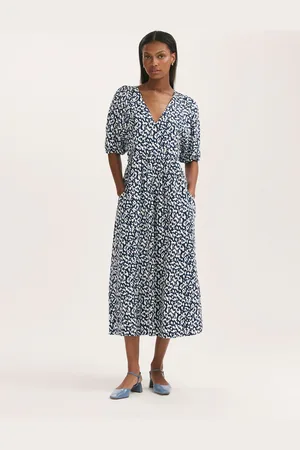 Finery London Katie Animal Print Cotton Blend Midi Dress 14