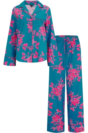 Pour Moi Blue Stretch Cotton Button Through Revere Collar Pyjamas Set AU 8