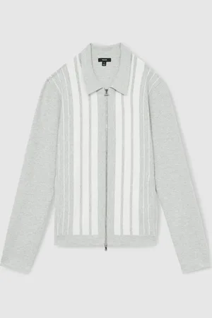 Reiss Ambient Striped Zip Through Knitted Jacket XL