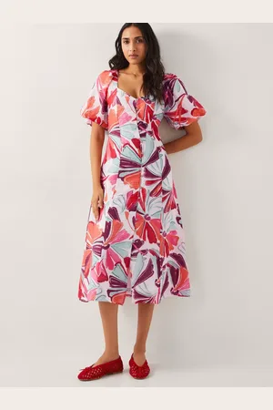 Monsoon Elana Floral Puff-Sleeve Midi Dress AU 10