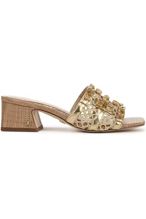 Sam Edelman Regular Fit Gold Webster Block Heeled Slider Sandals AU 7 (EU 38)