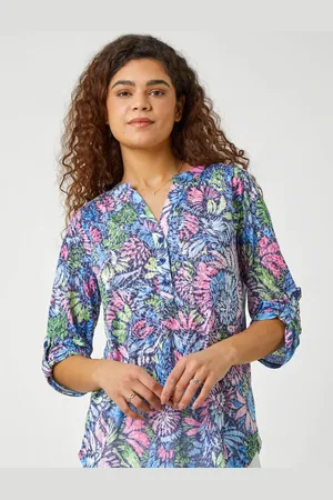 Roman Pink Textured Floral Print Stretch Blouses AU 14
