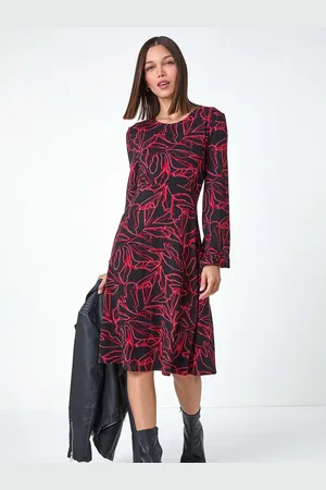 Roman Leaf Print Stretch Tea Dress AU 20