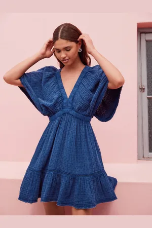 Next Textured V-Neck 100% Cotton Mini Dress AU 10