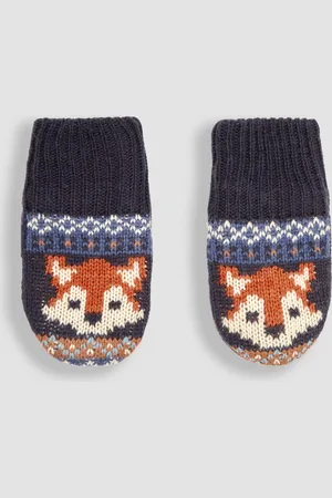 JoJo Maman Bébé Navy Fair Isle Pattern Mittens 0